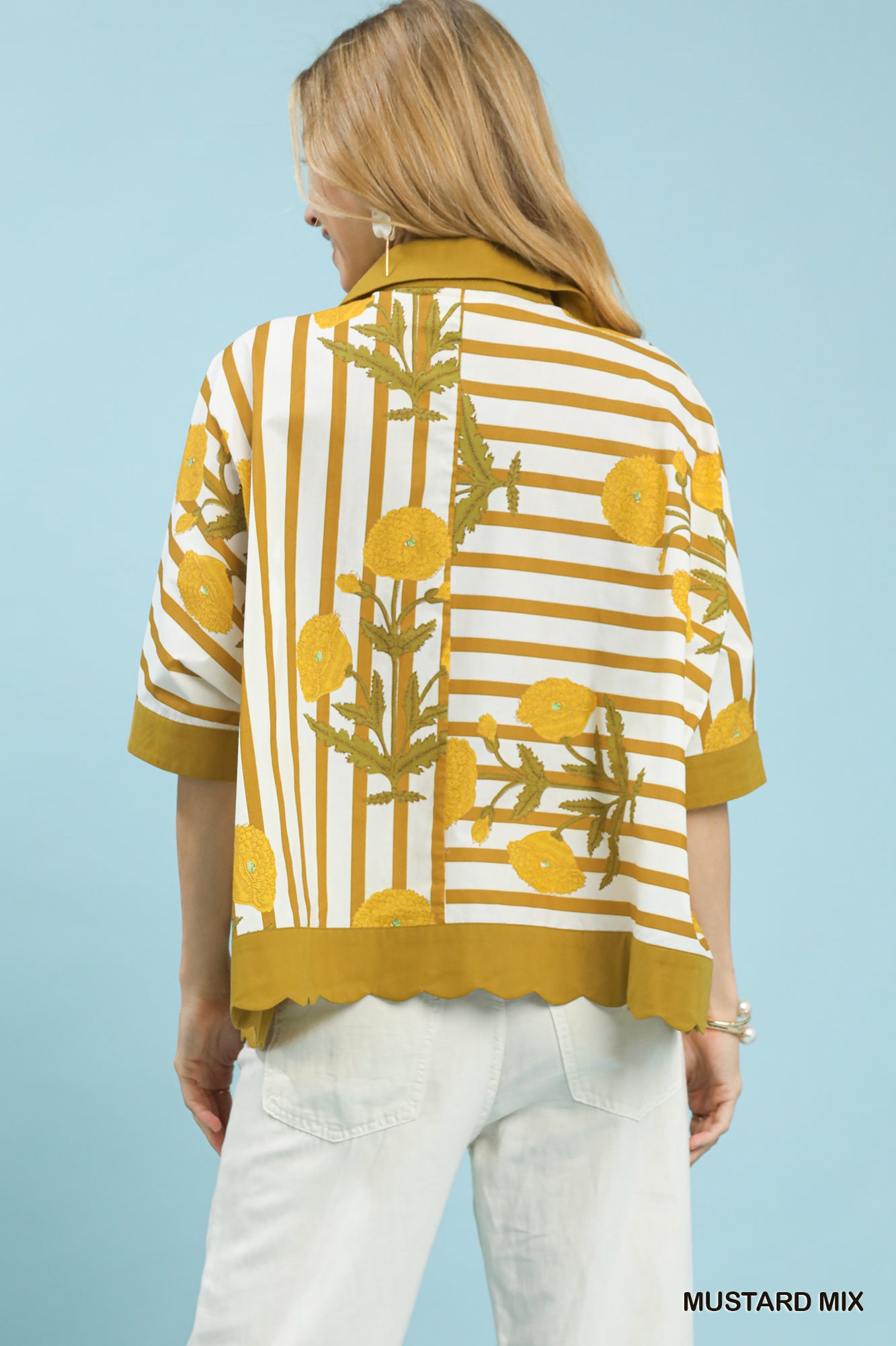 Mix Floral Stripe Button Down Top, image 5