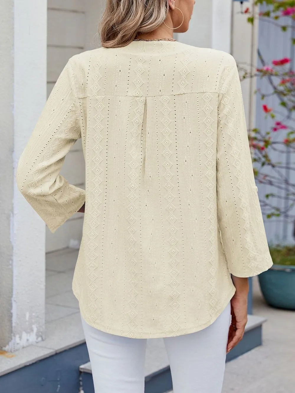 Eyelet Notched Roll-Tab Sleeve Top, image 24