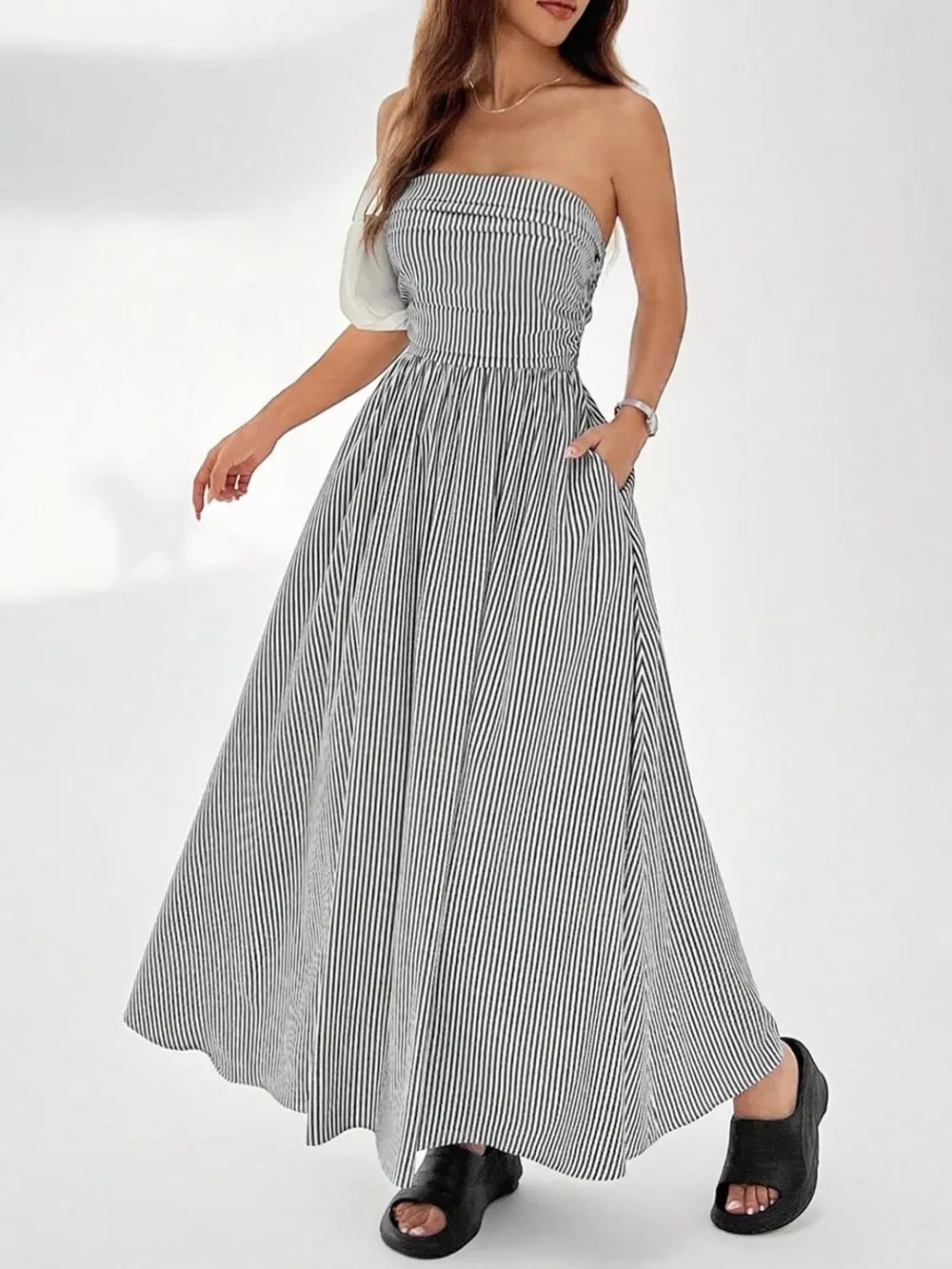 Striped Strapless Casual Maxi Dress, image 11
