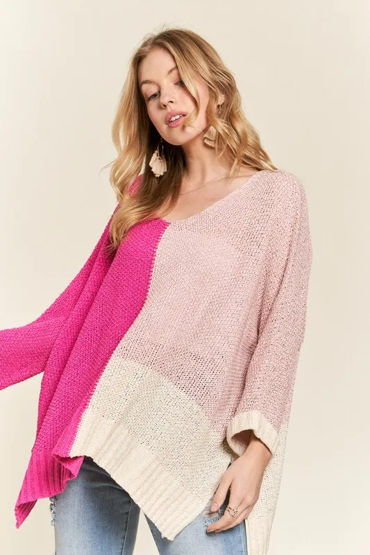 Side Slit Color Block Long Sleeve Sweater