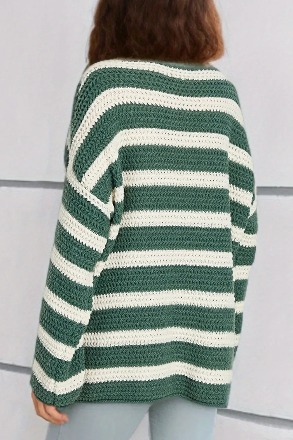 Striped Round Neck Dropped Shoulder Sweater, image 3