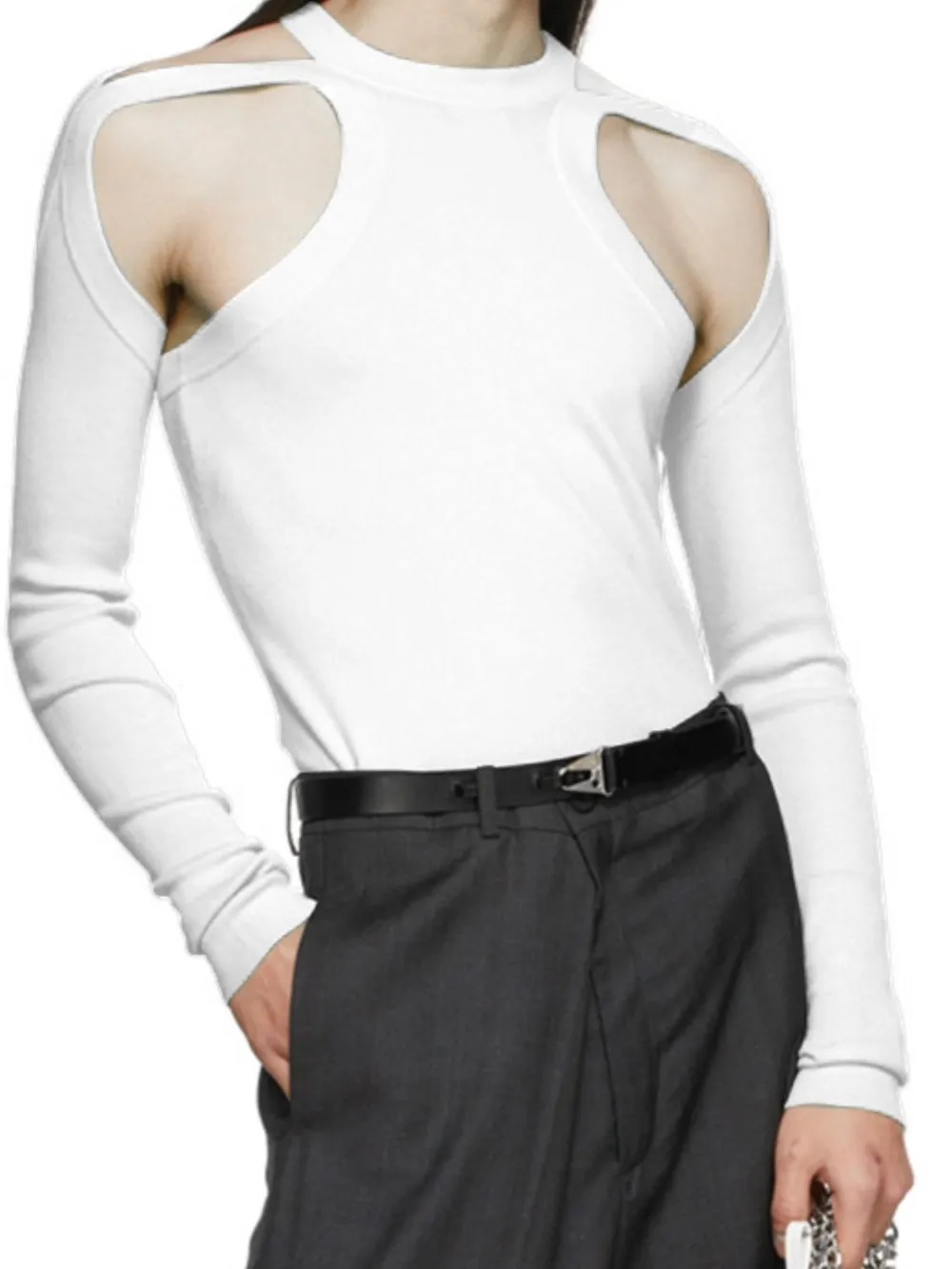 Men's Full Size Cutout Round Neck Long Sleeve Top Plus Size, image 4