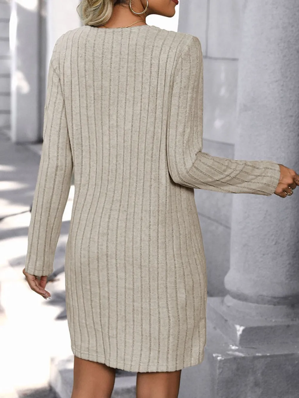V-Neck Long Sleeve Knit Dress, image 4