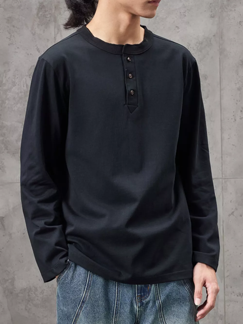 Men's Plus Size Casual Henley Long Sleeve T-Shirt, image 9