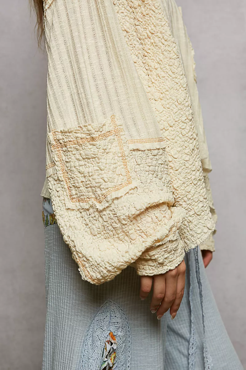 V-Neck Long Sleeve Top with Stitch Detail, image 7