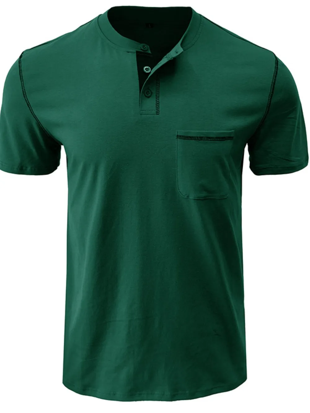 Men's Full Size Casual Henley T-Shirt with Contrast Stitching and Pocket Plus Size, image 14