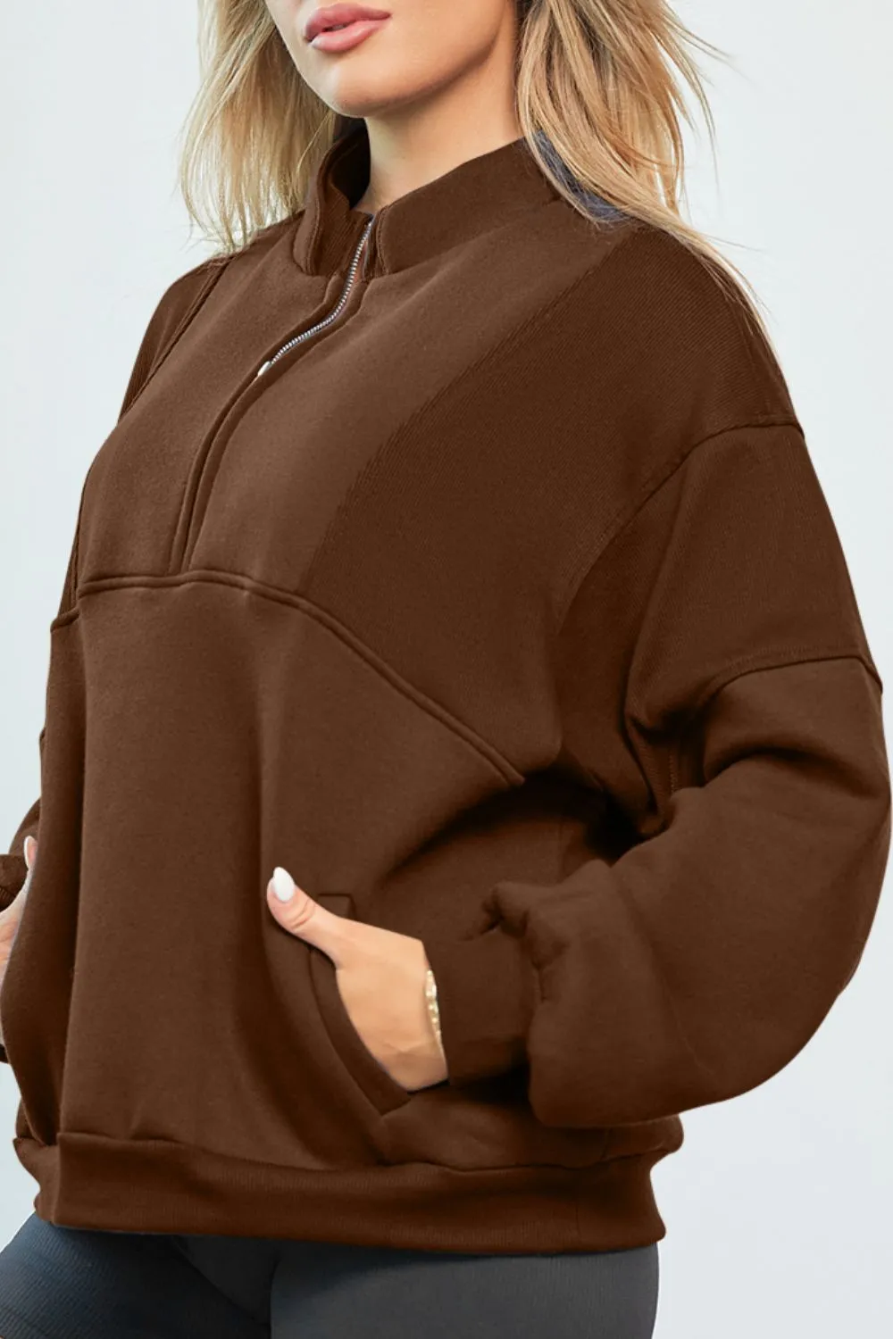 Half Zip Drop Shoulder Long Sleeve Sweatshirt, image 20