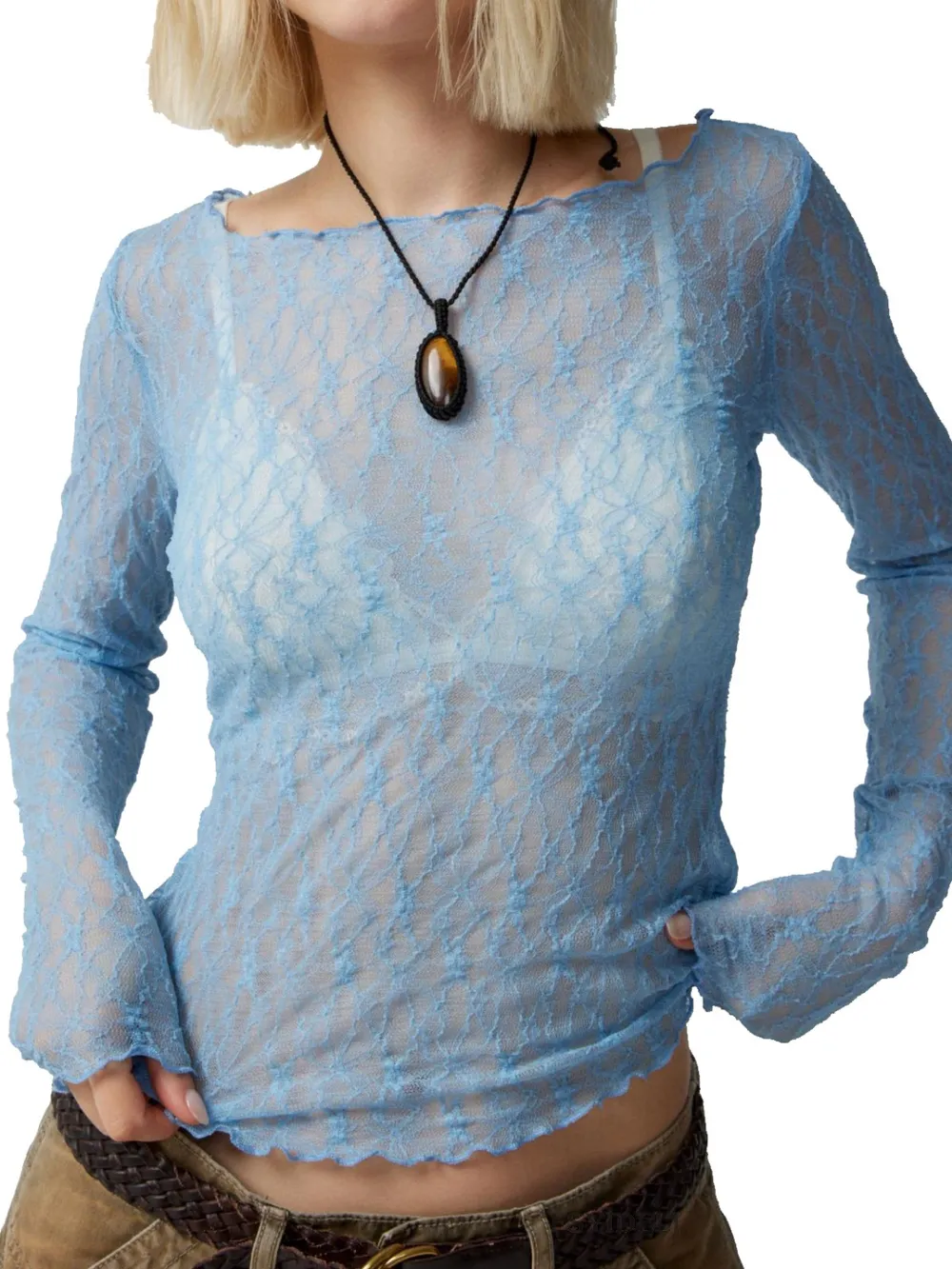 Lace Boat Neck Long Sleeve Blouse, image 16
