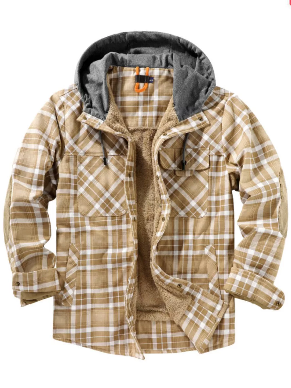 Men's Snap Down Plaid Flannel Hooded Jacket, image 14