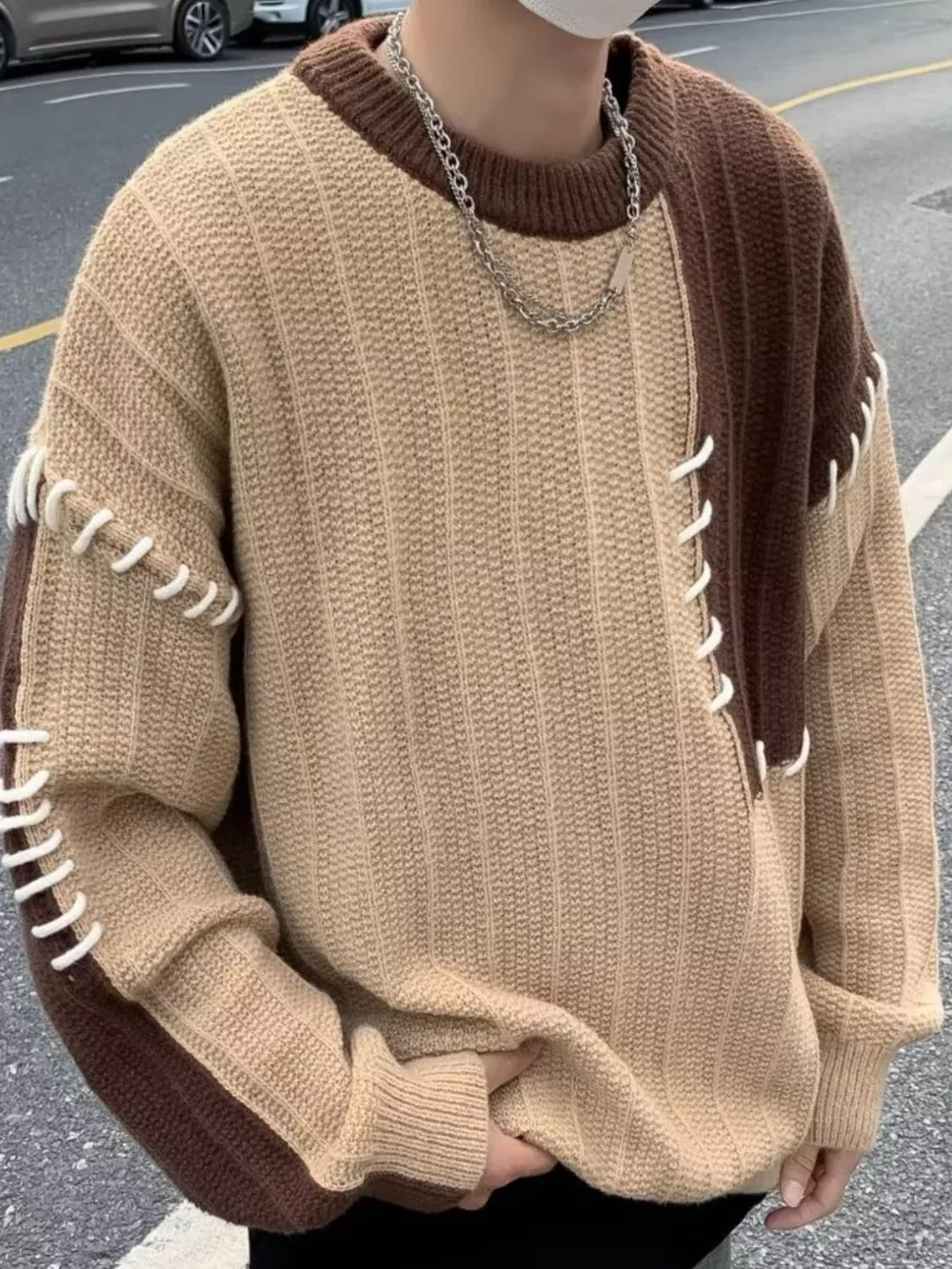 Men's Color Block Round Neck Sweater, image 7