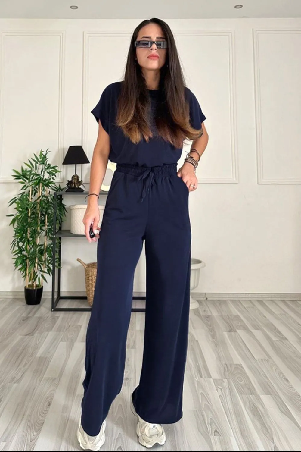 Round Neck Short Sleeve Top and Drawstring Pants Set, image 12