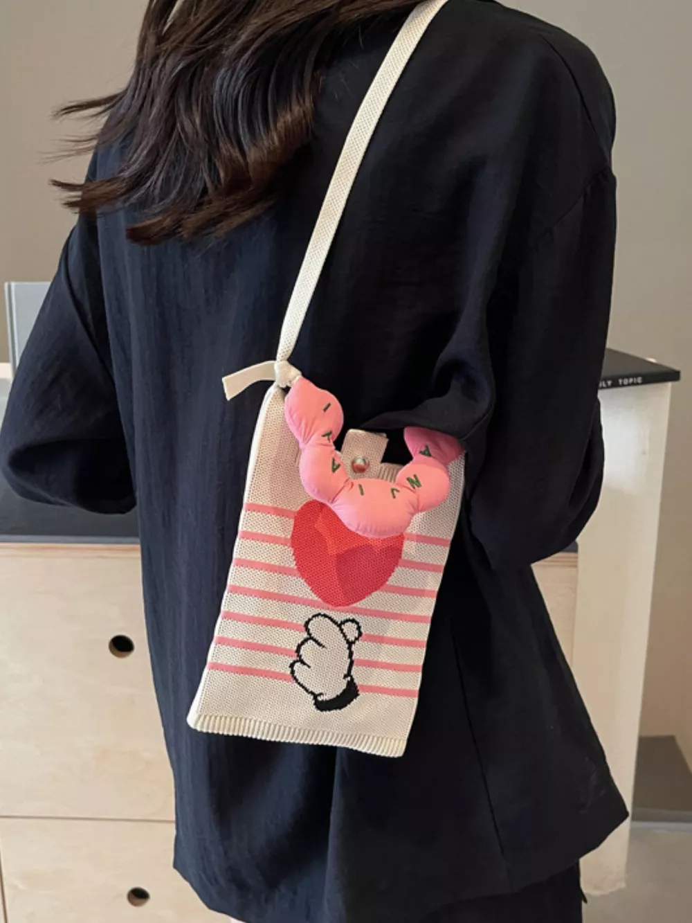 Heart and Hand Knitted Crossbody Bag, image 2