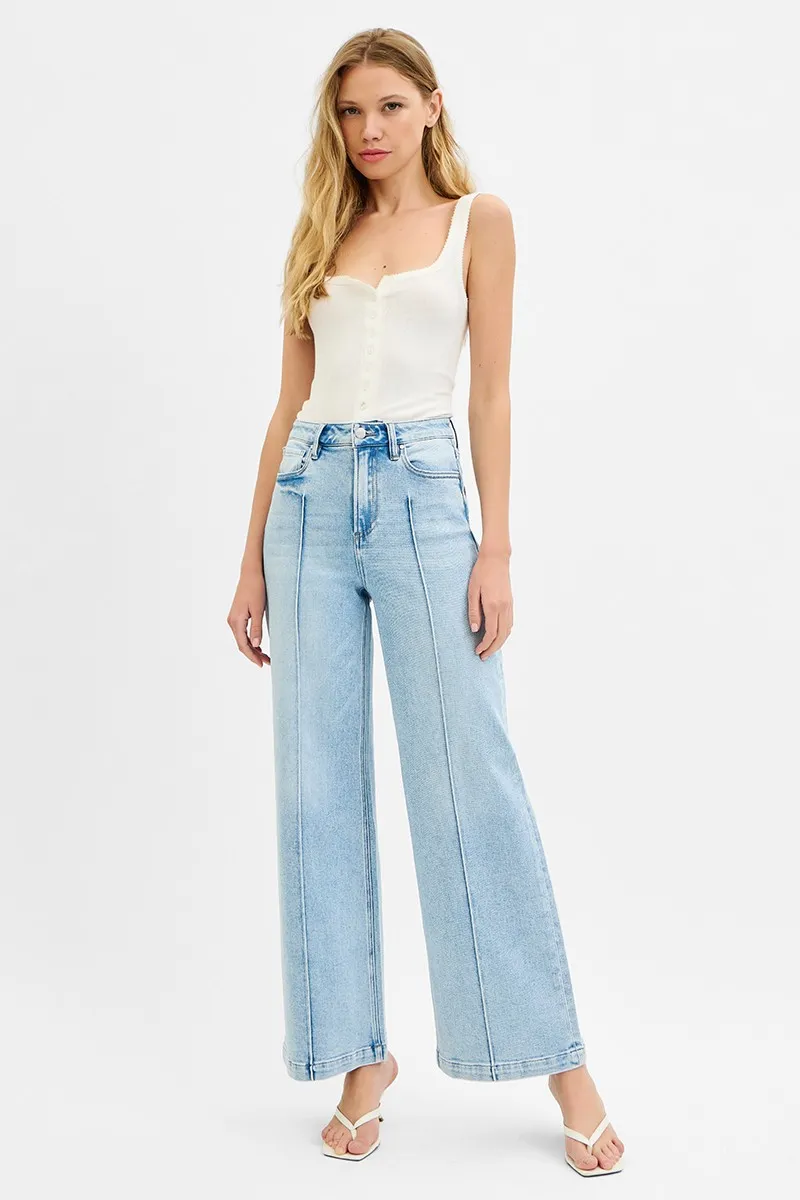 Full Size High Waist Wide Leg Pintuck Detailed Plus Size, image 3