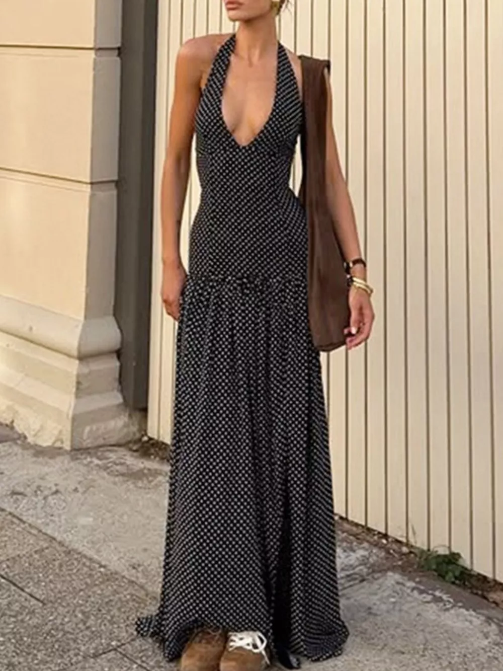 Polka Dot Halter Neck Maxi Dress, image 2