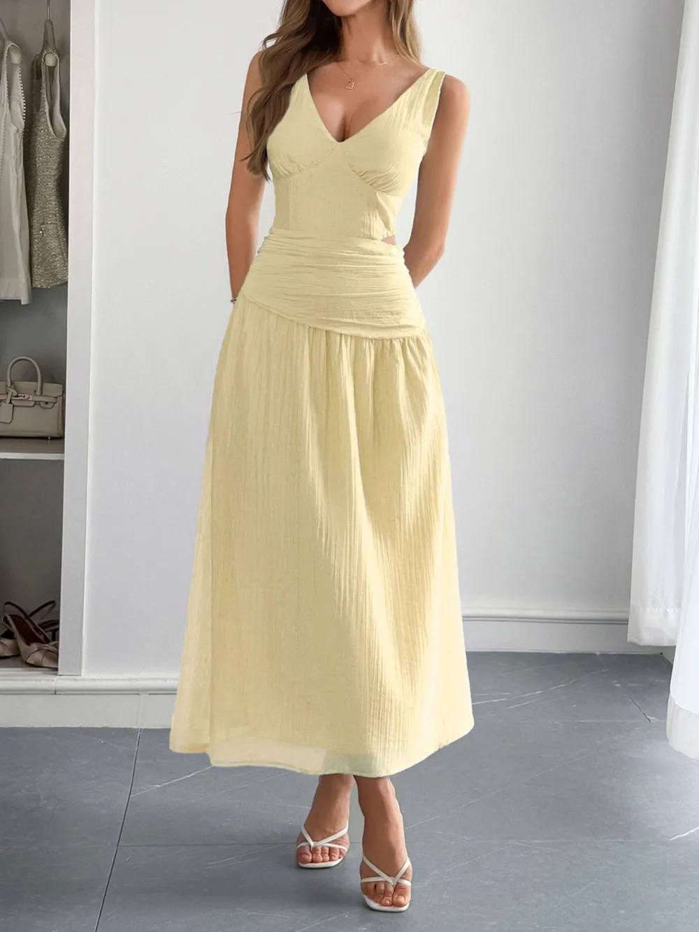 Cutout V-Neck Sleeveless Midi Dress, image 5