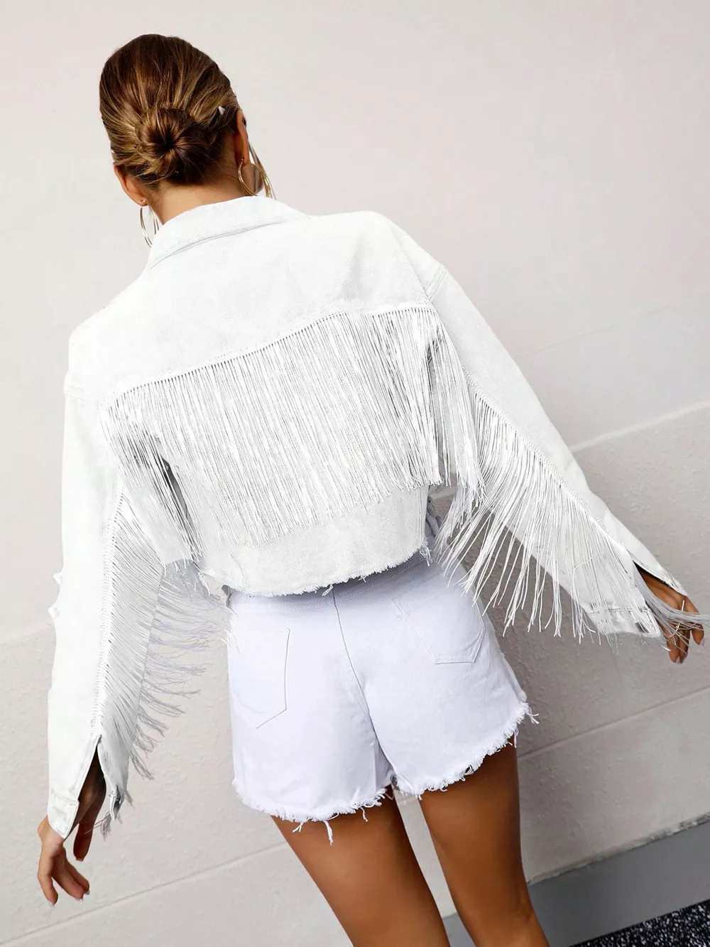 Fringed Cropped Denim Jacket, image 4
