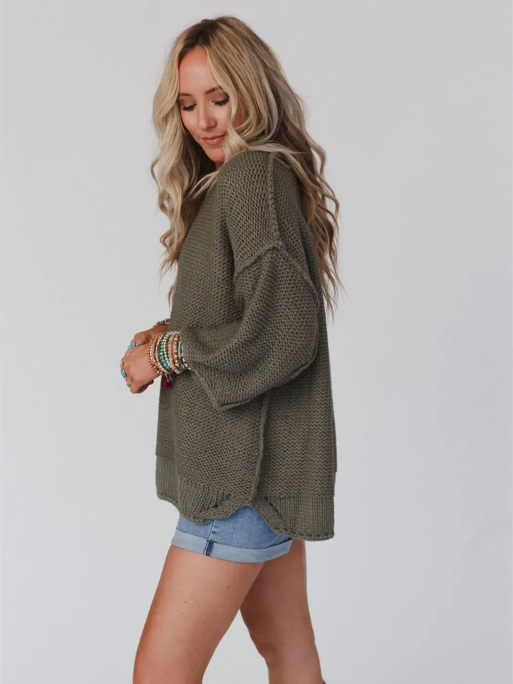 Round Neck Oversized Knit Top with Relaxed Fit, image 7