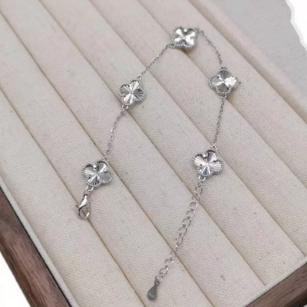 925 Sterling Silver Chain Four Leaf Clover Bracelet, image 7