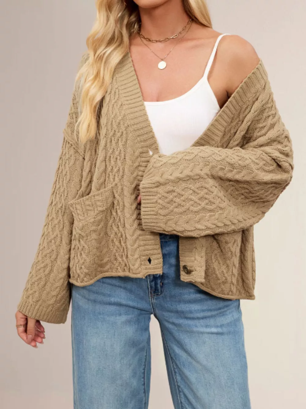 Cozy Cable Knit Cardigan with Pockets, image 4