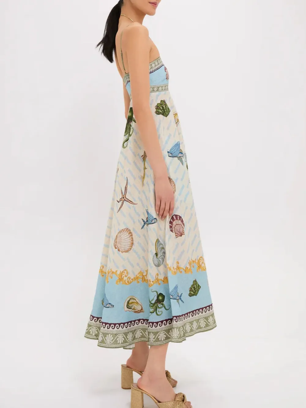 Ocean Print Spaghetti Strap Midi Dress, image 3