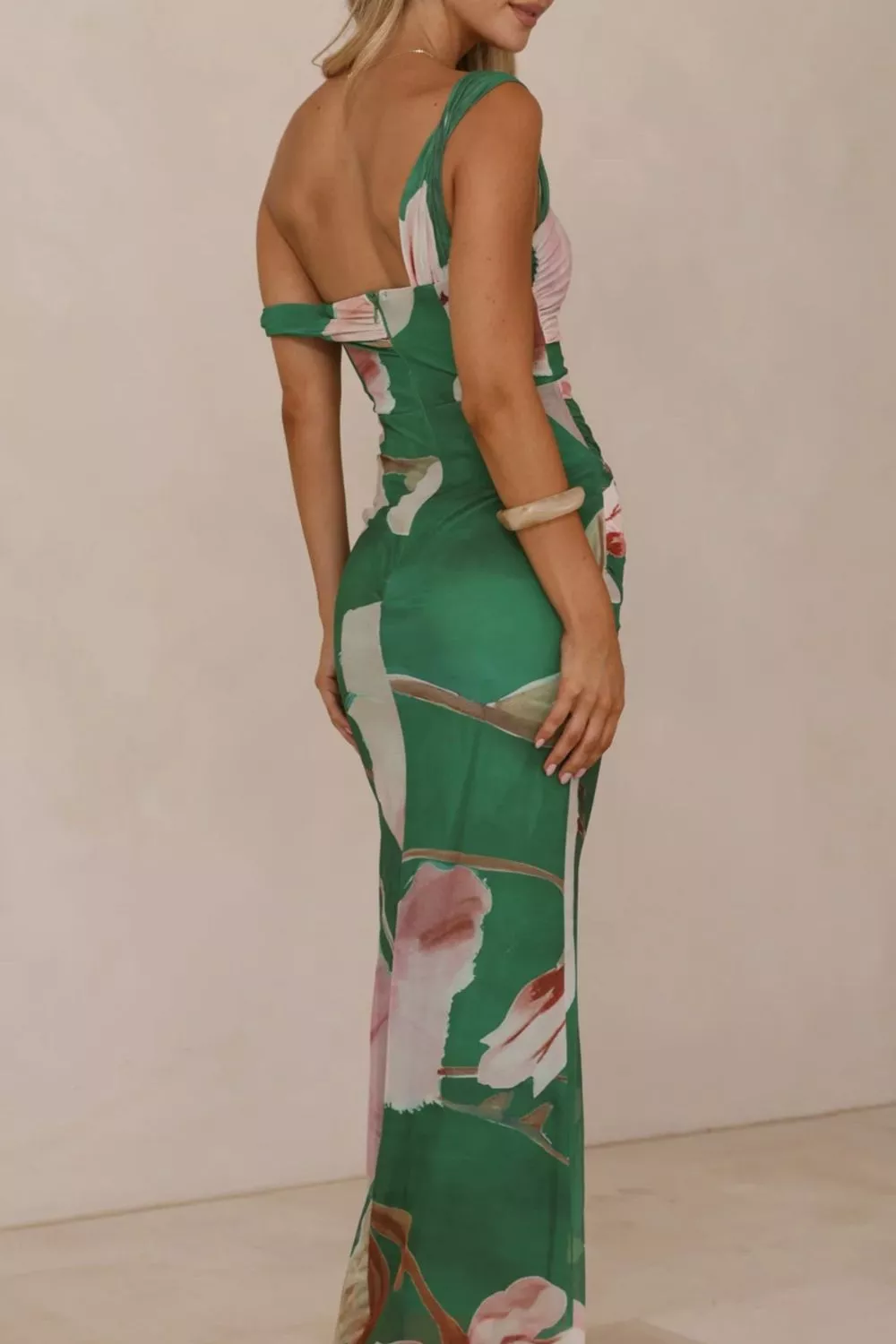 Floral Print One-Shoulder Ruched Maxi Dress, image 14