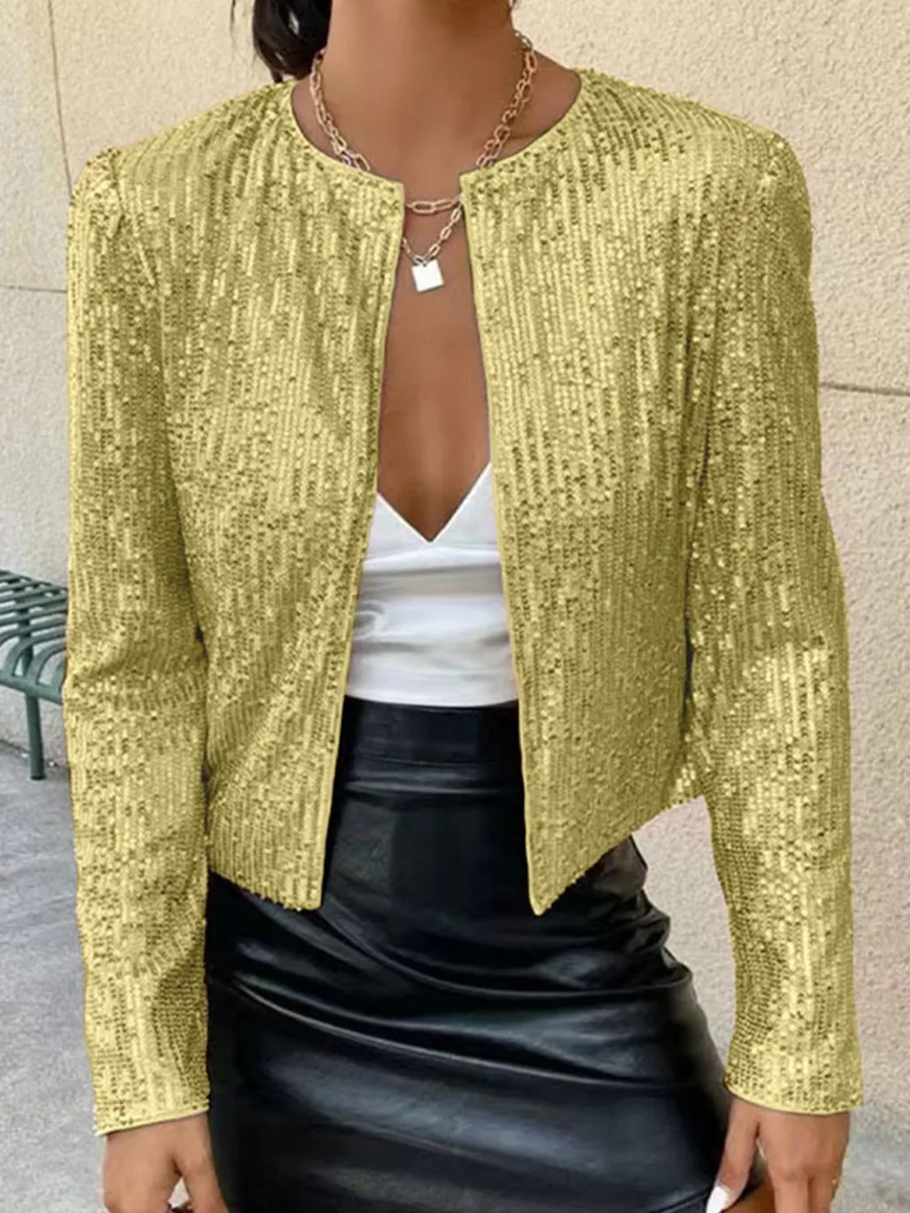 Full Size Sequin Open Front Cropped Jacket, image 23