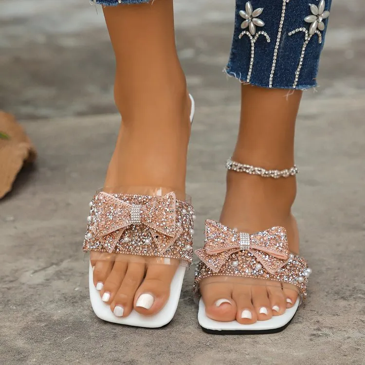 Rhinestone Embellished Bow Sandals, image 2