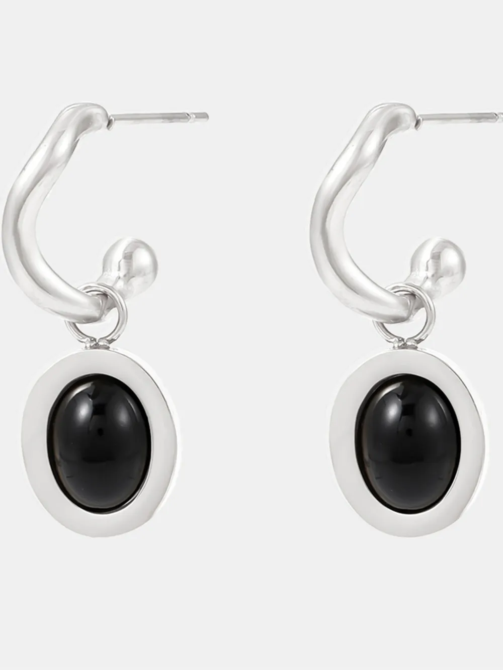 Stainless Steel Oval Drop Earrings, image 4