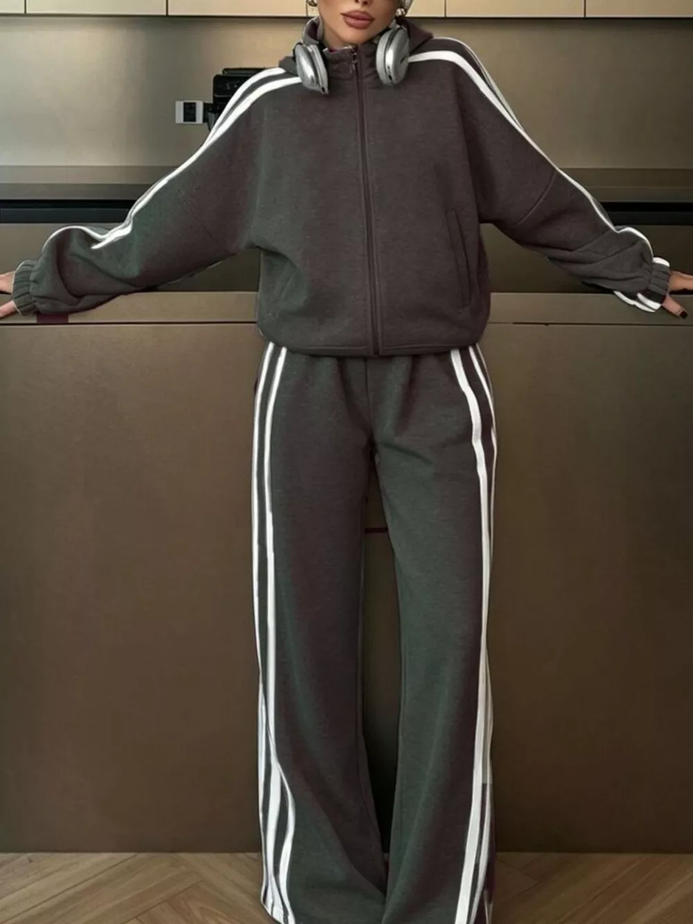 Side Stripes Zip Up Top and Pants Set, image 11