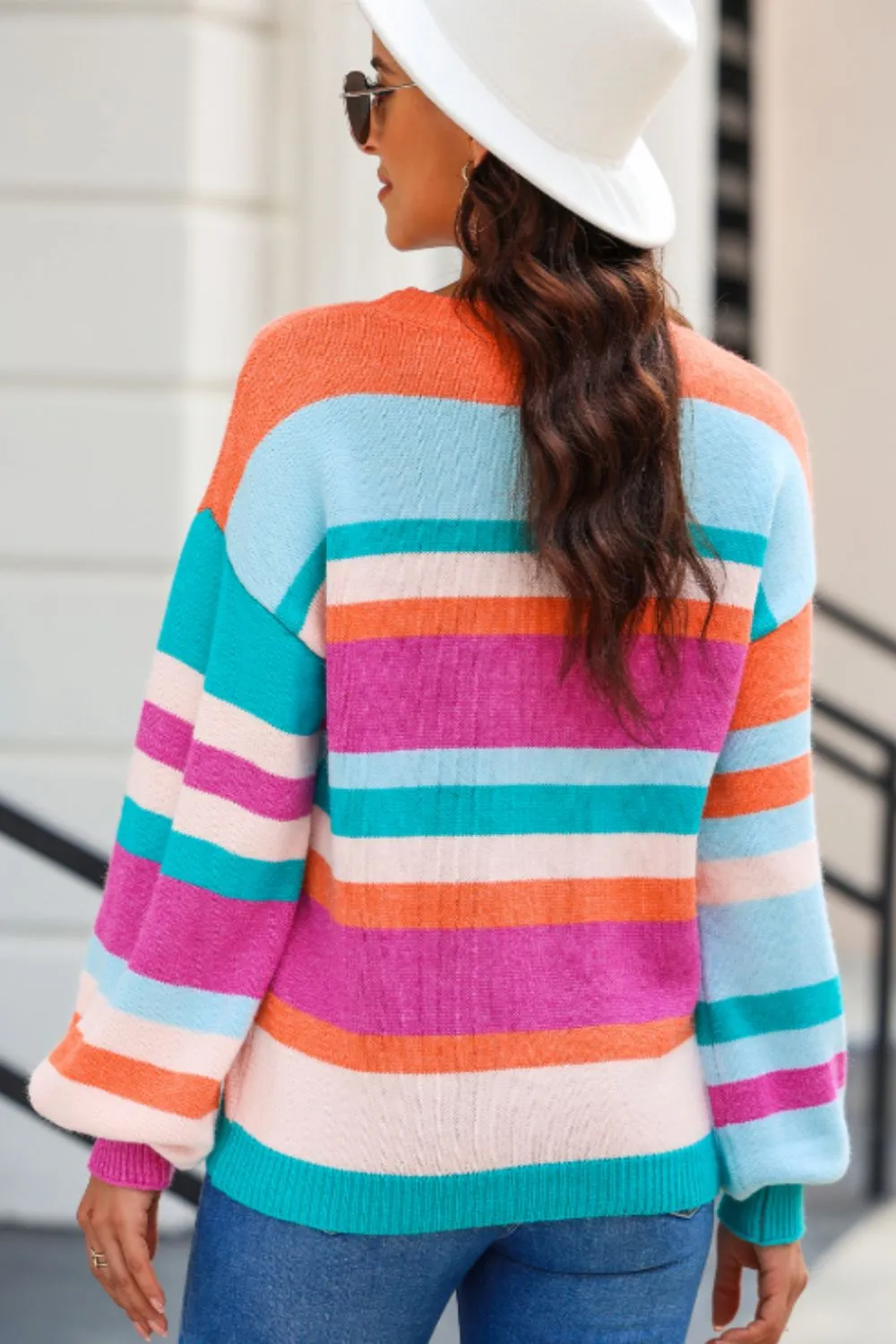 Striped Round Neck Drop Shoulder Sweater, image 10