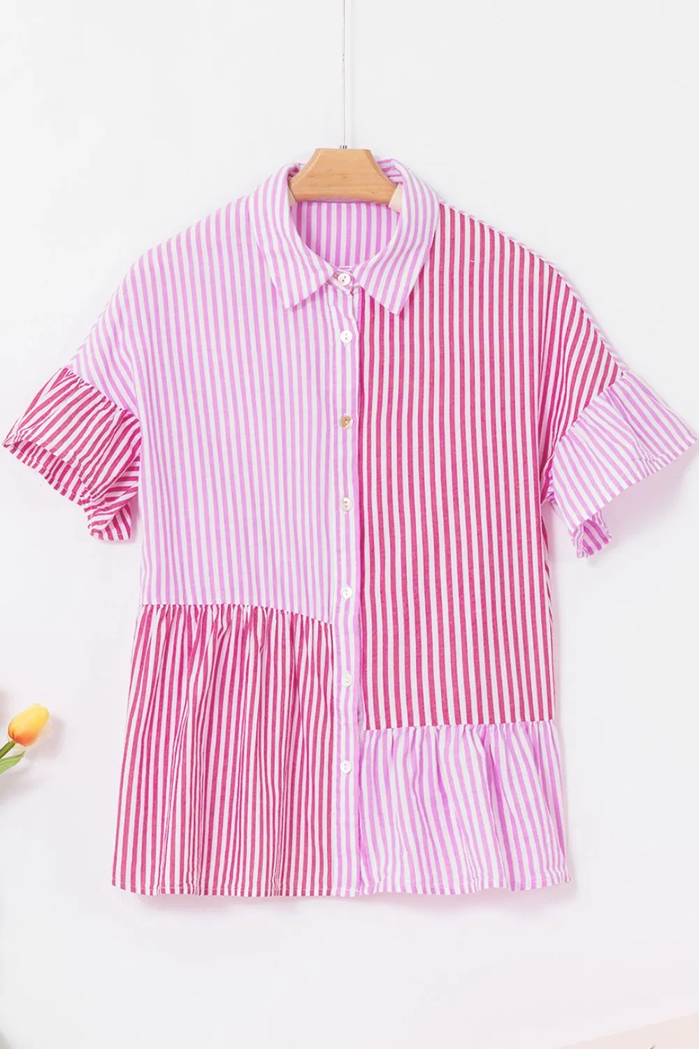 Button Down Striped Ruffled Hem Shirt, image 5