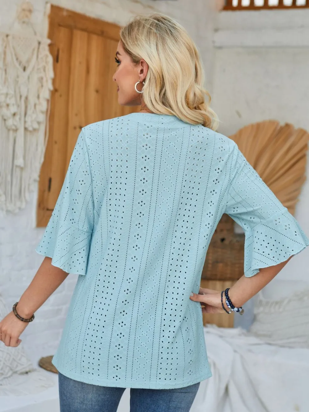 Eyelet Notched Half Sleeve T-Shirt, image 24