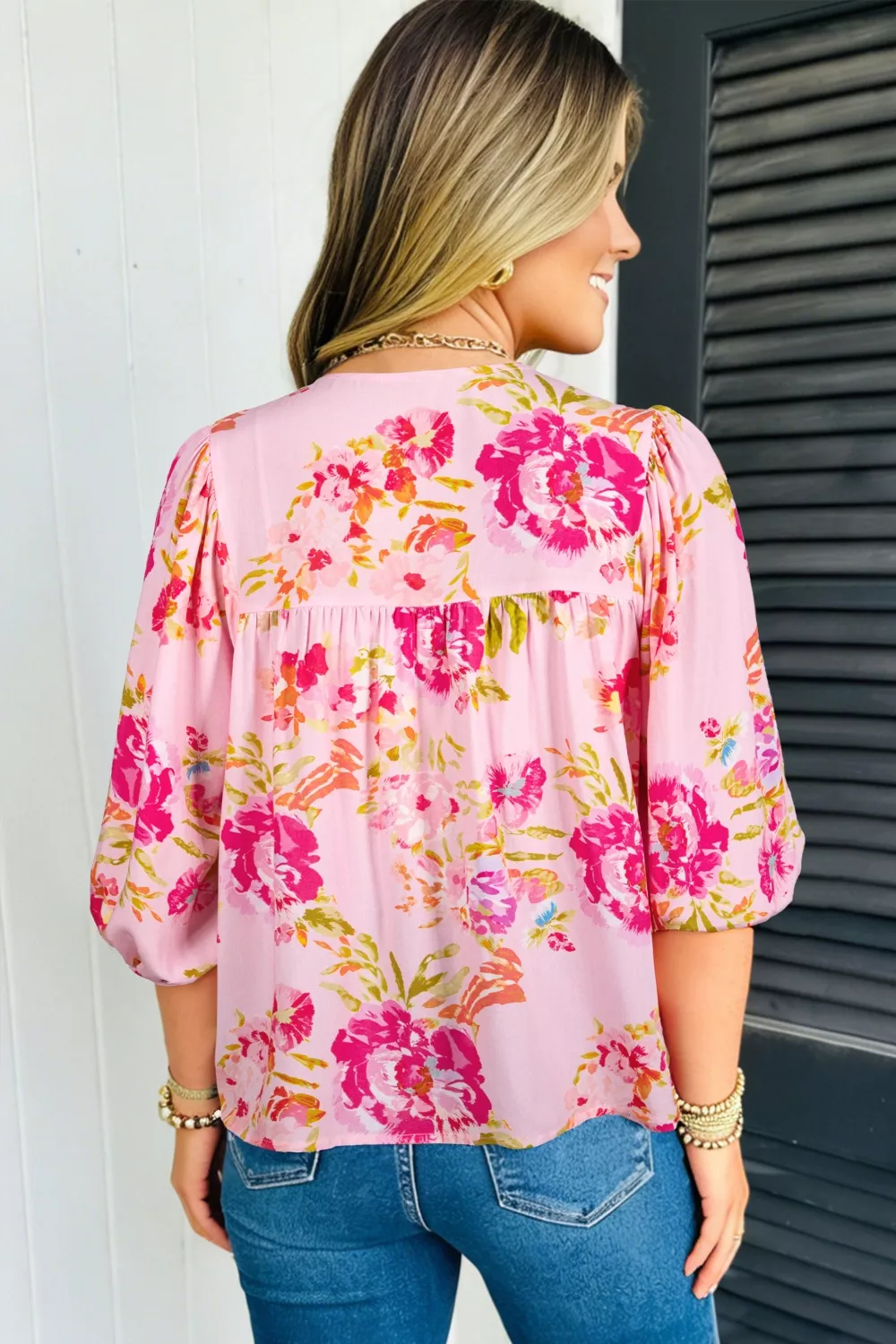 Floral Tie Neck Blouse, image 2