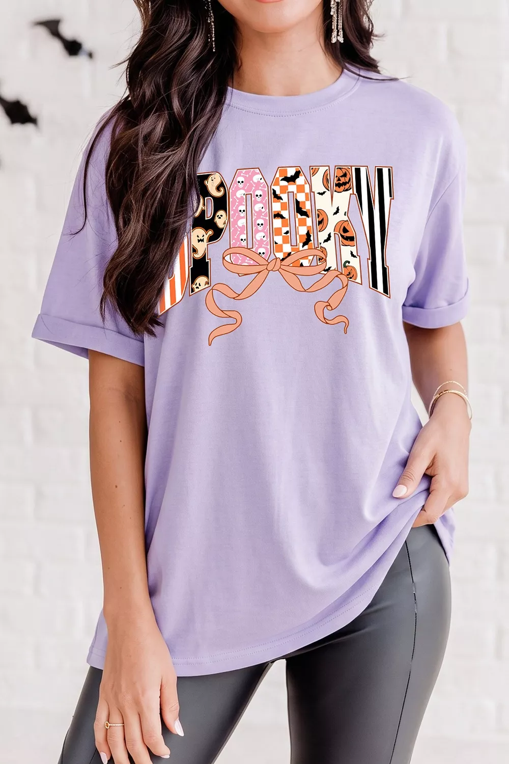 Halloween Spooky Letter Graphic Round Neck Casual T Shirt, image 5