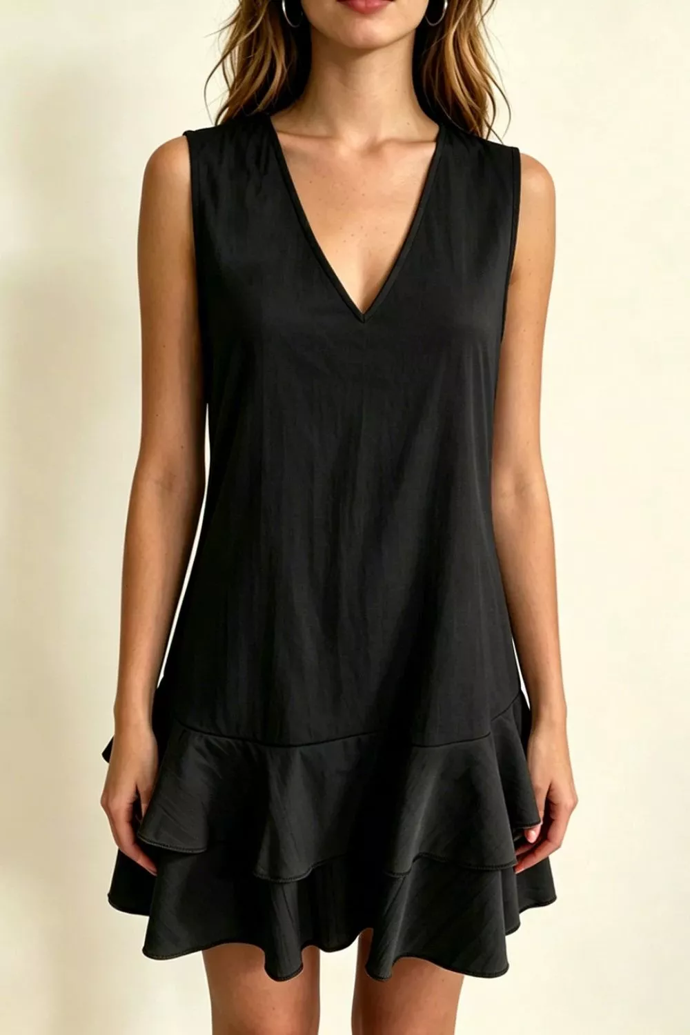 Full Size Sleeveless V-Neck Ruffle Hem Mini Dress Plus Size, image 10
