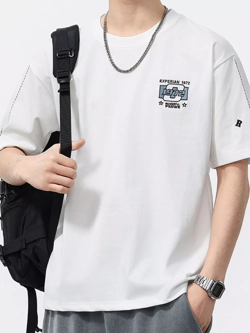Men's Plus Size Embroidery Pattern Oversized T-Shirt, image 4