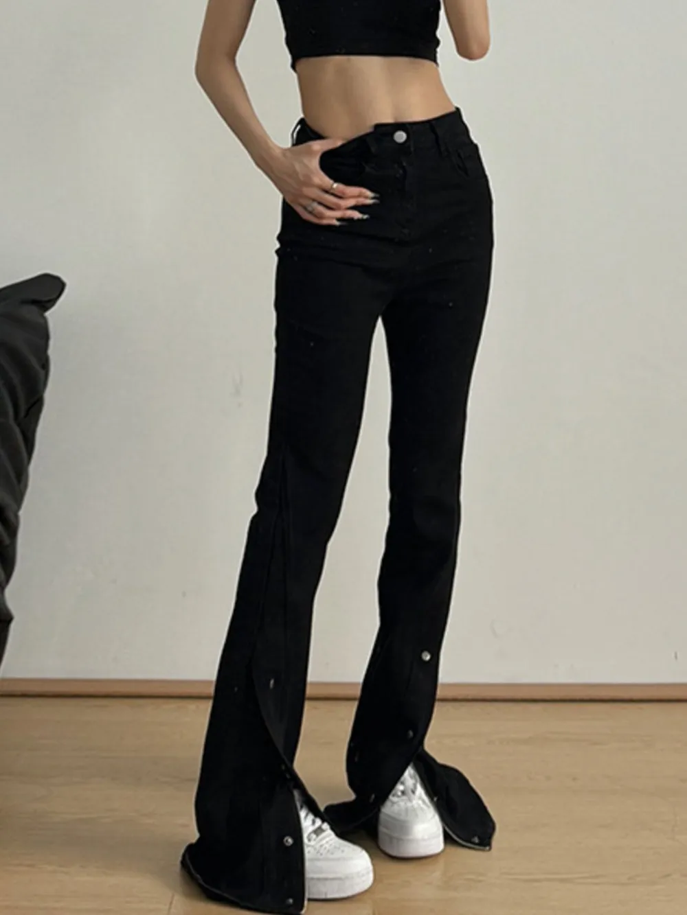 High-Waisted Slit Flare Jeans, image 3