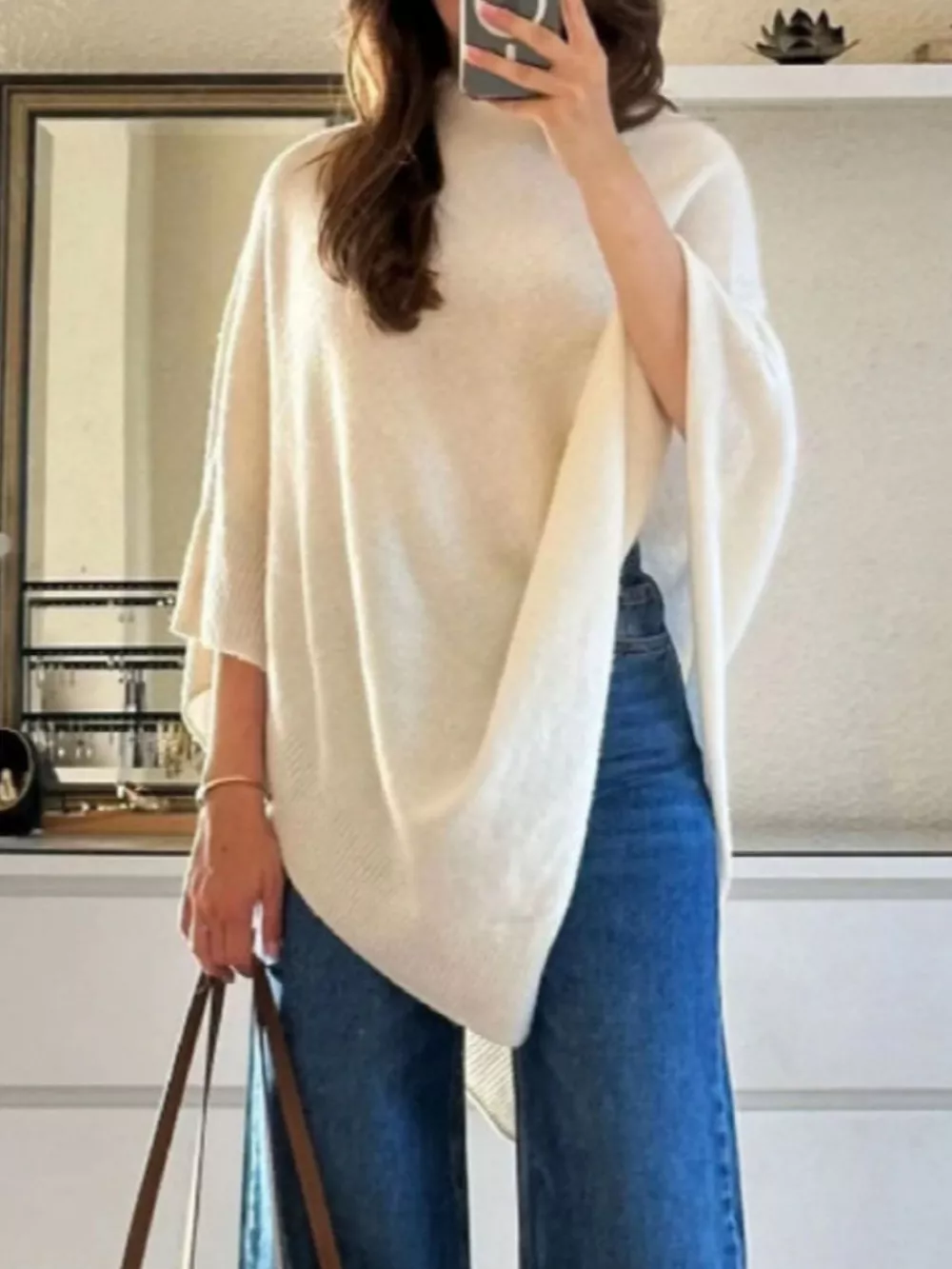 Turtleneck Loose Knit Sweater Poncho, image 3