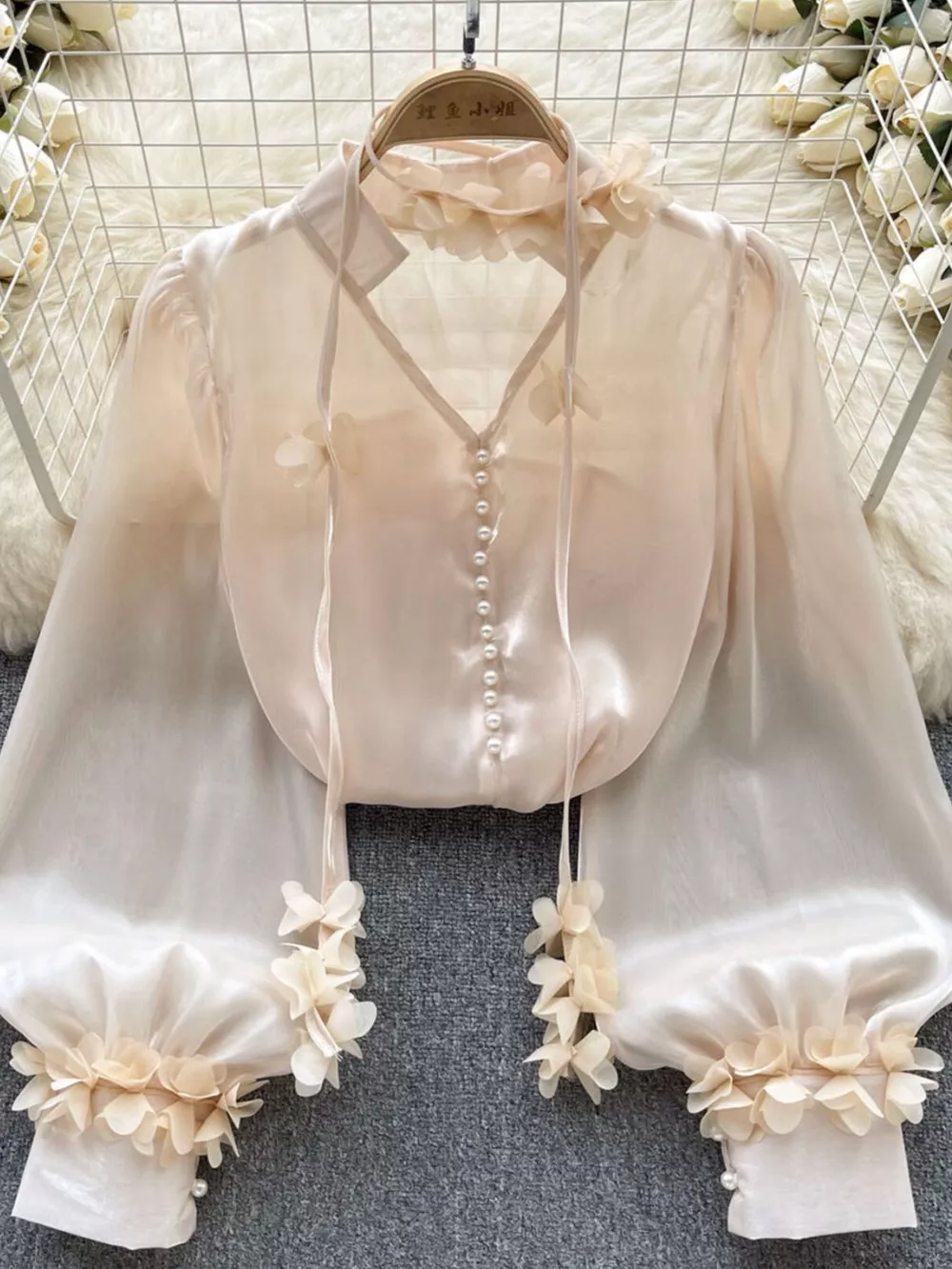 Sheer Floral Embellished Shirt, image 10