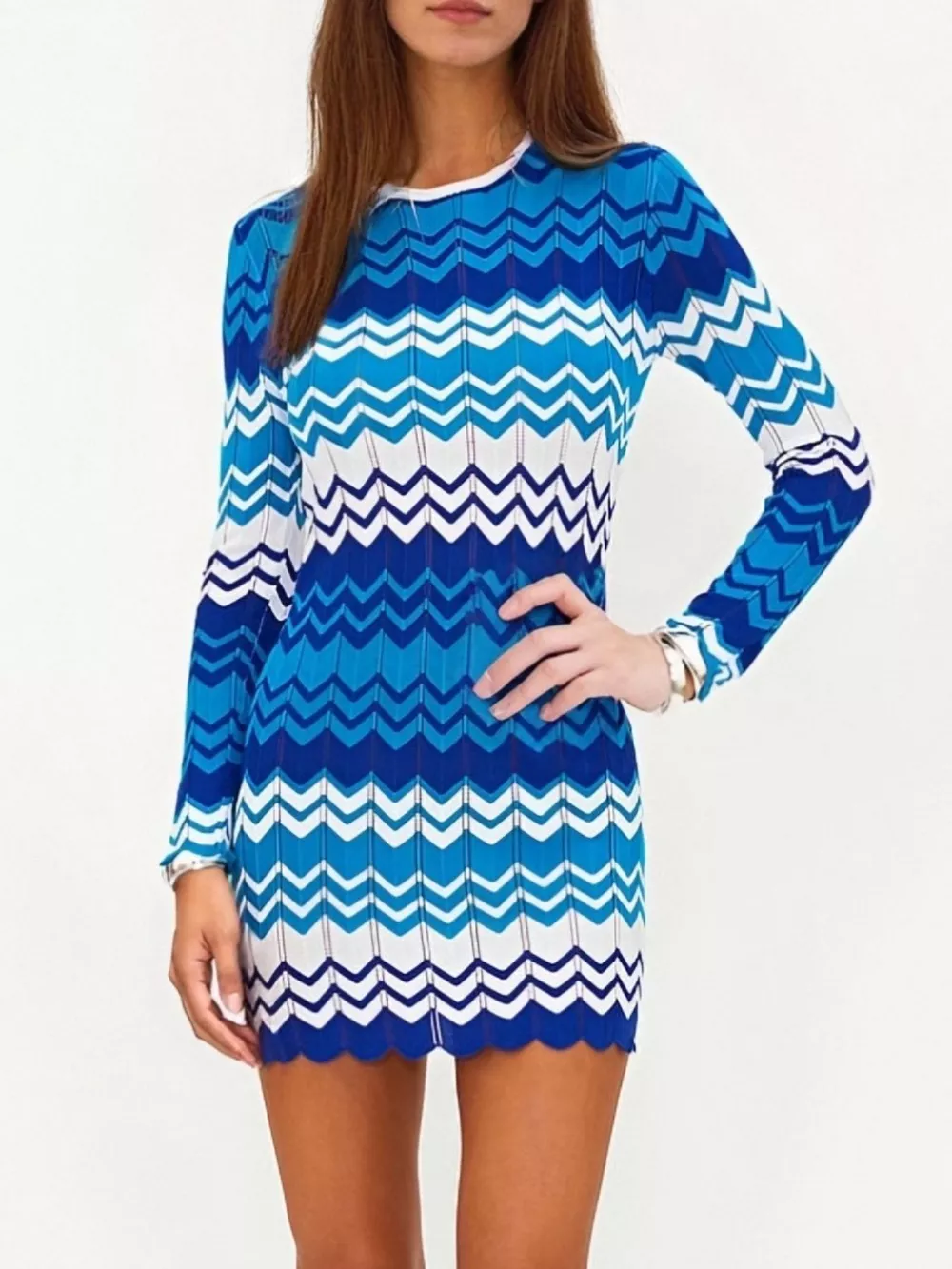 Openwork Wave Pattern Long Sleeve Sweater Dress, image 12