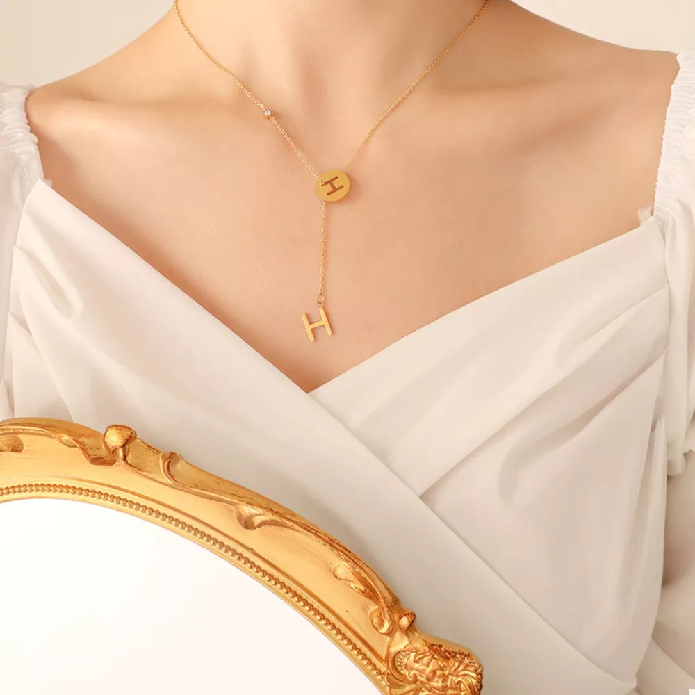 18K Gold-Plated Titanium Steel Letter Pendant Necklace, image 7