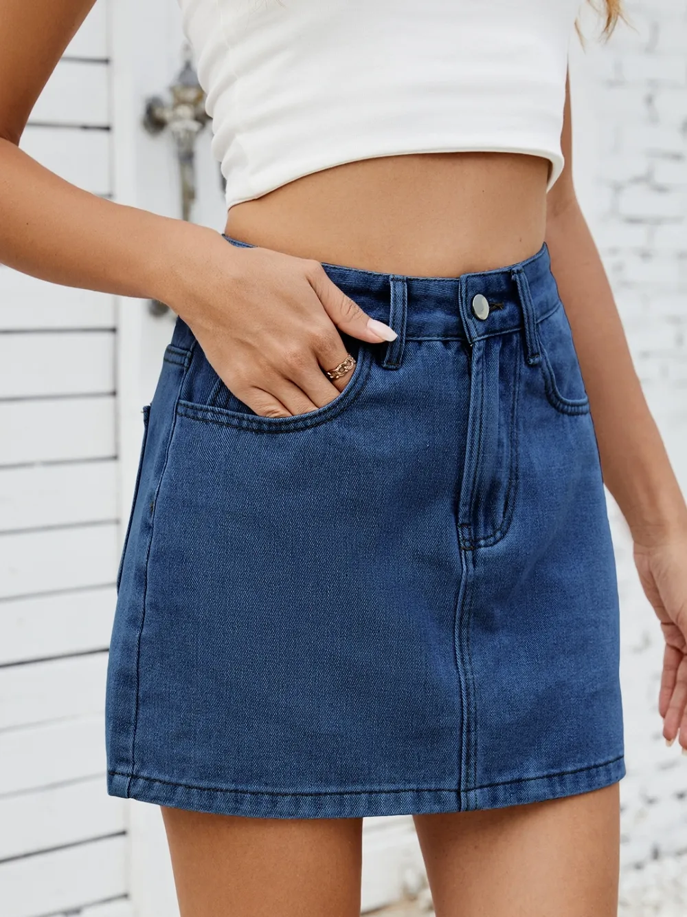 Solid Mini Denim Skirt, image 9