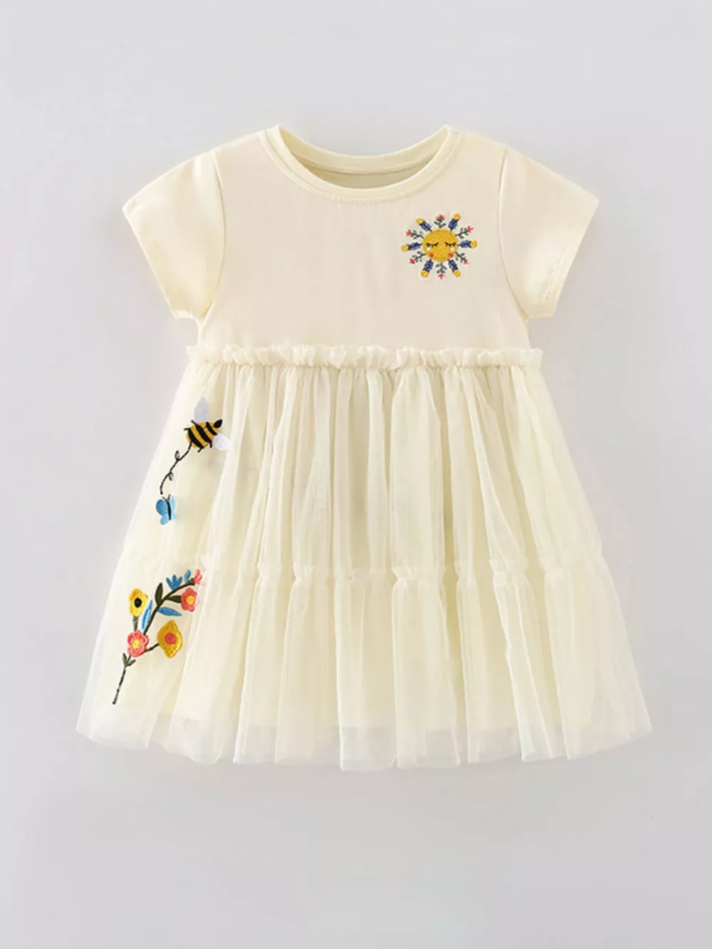 Children's Cute Embroidered Tulle Tiered Dress