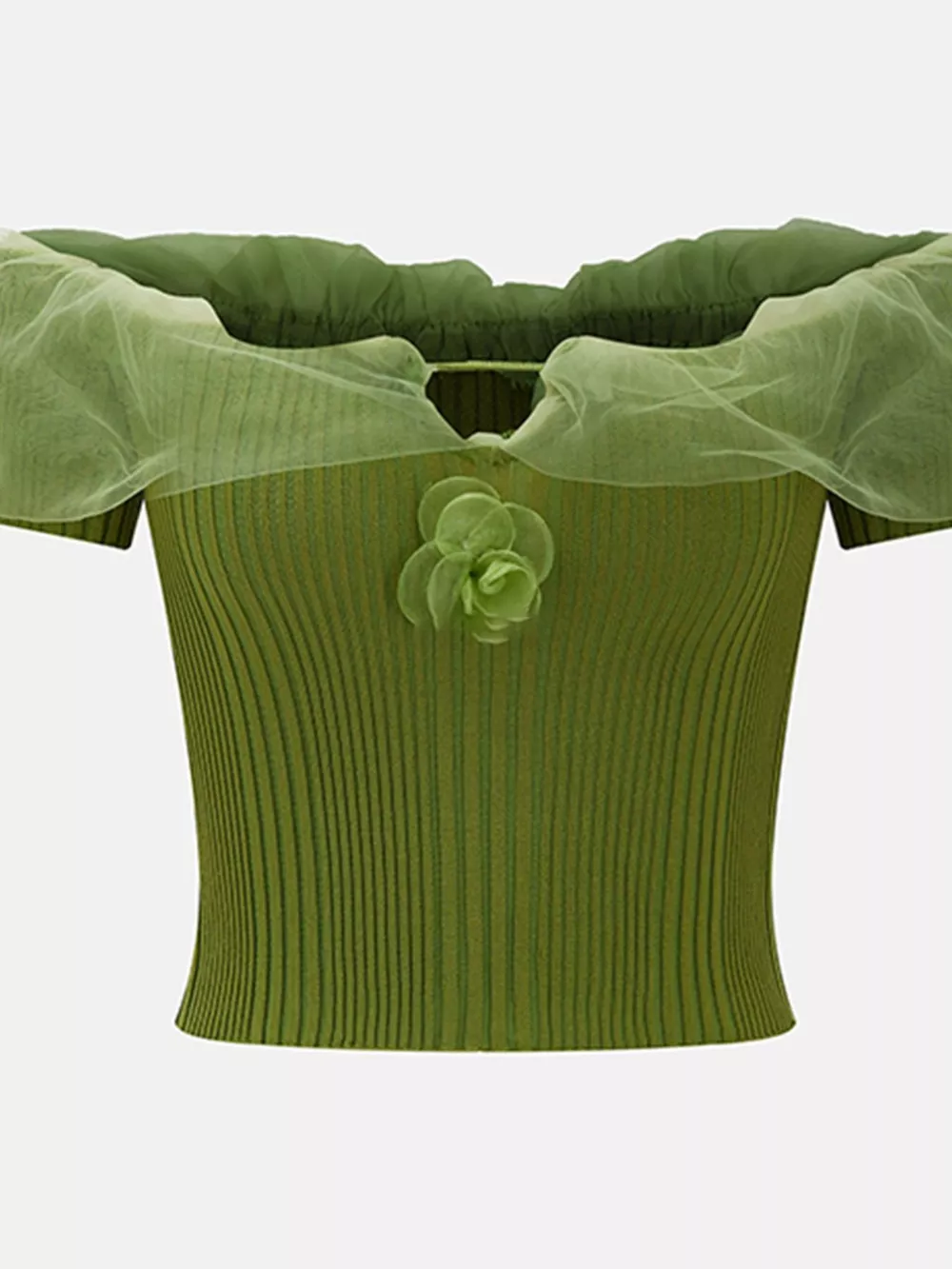 Ribbed Knit Off-Shoulder Ruffle Trim Top, image 6