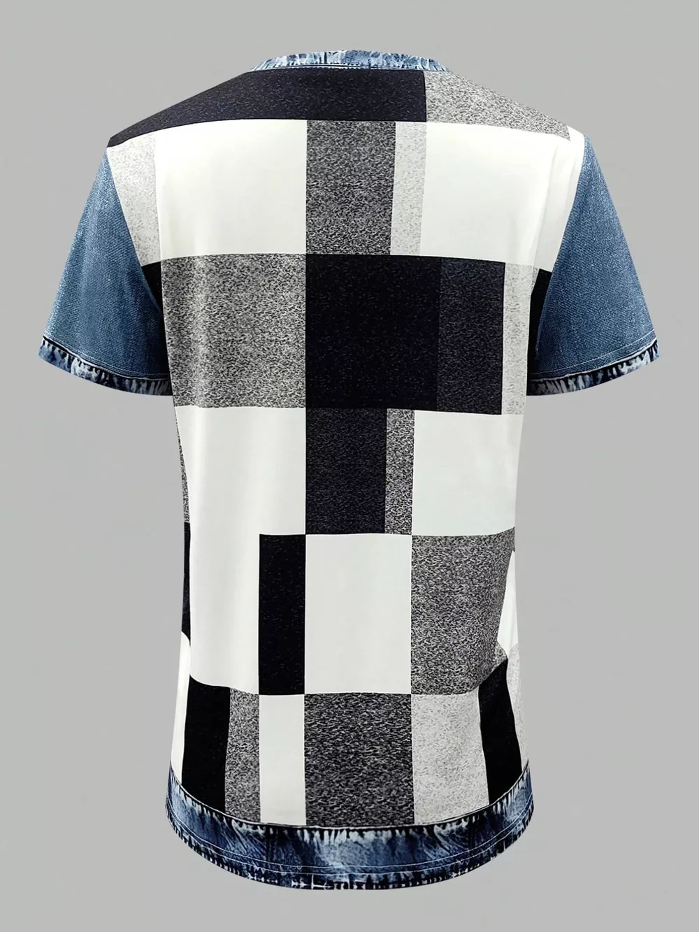 Denim Patchwork Short Sleeve Blouse, image 4