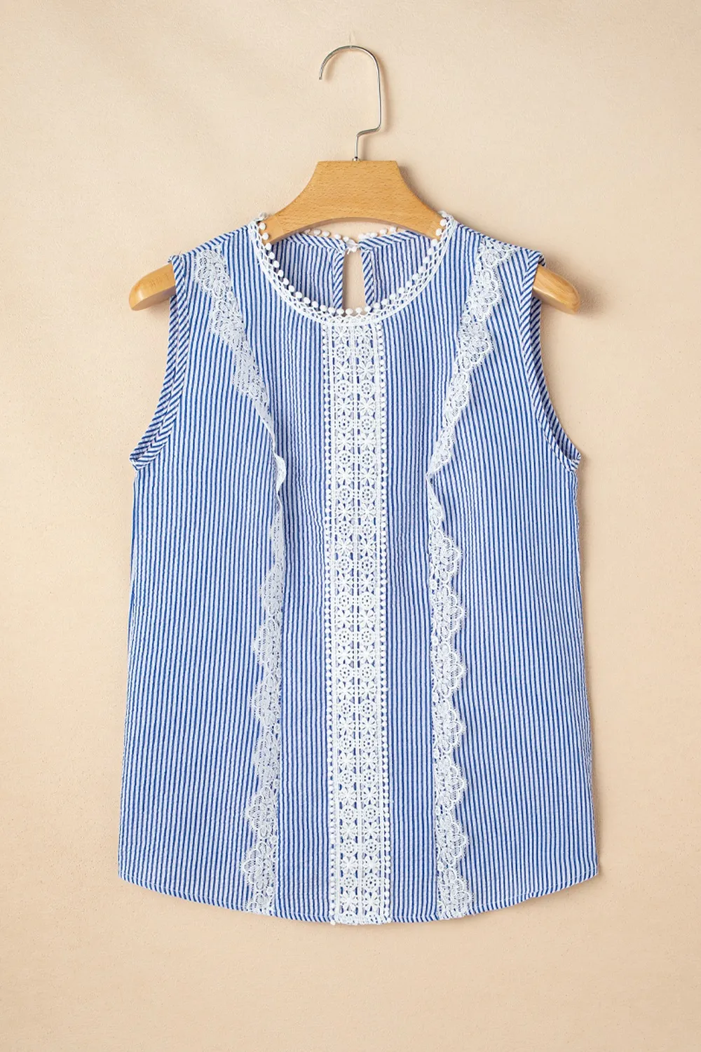 Stripe Lace Patchwork Crew Neck Sleeveless Top, image 7