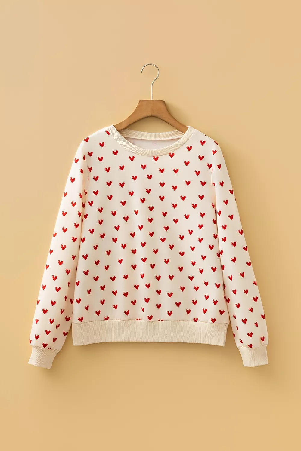 Heart Print Round Neck Long Sleeve Regular Fit Sweatshirt, image 2