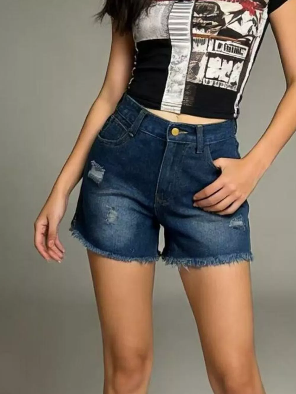Distressed Frayed Hem Denim Shorts, image 12