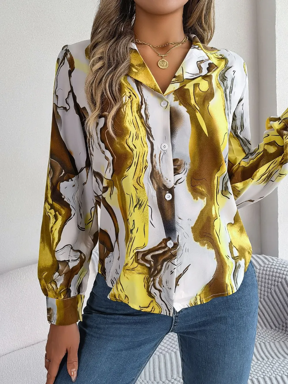 Printed Button Up Long Sleeve Shirt, image 18