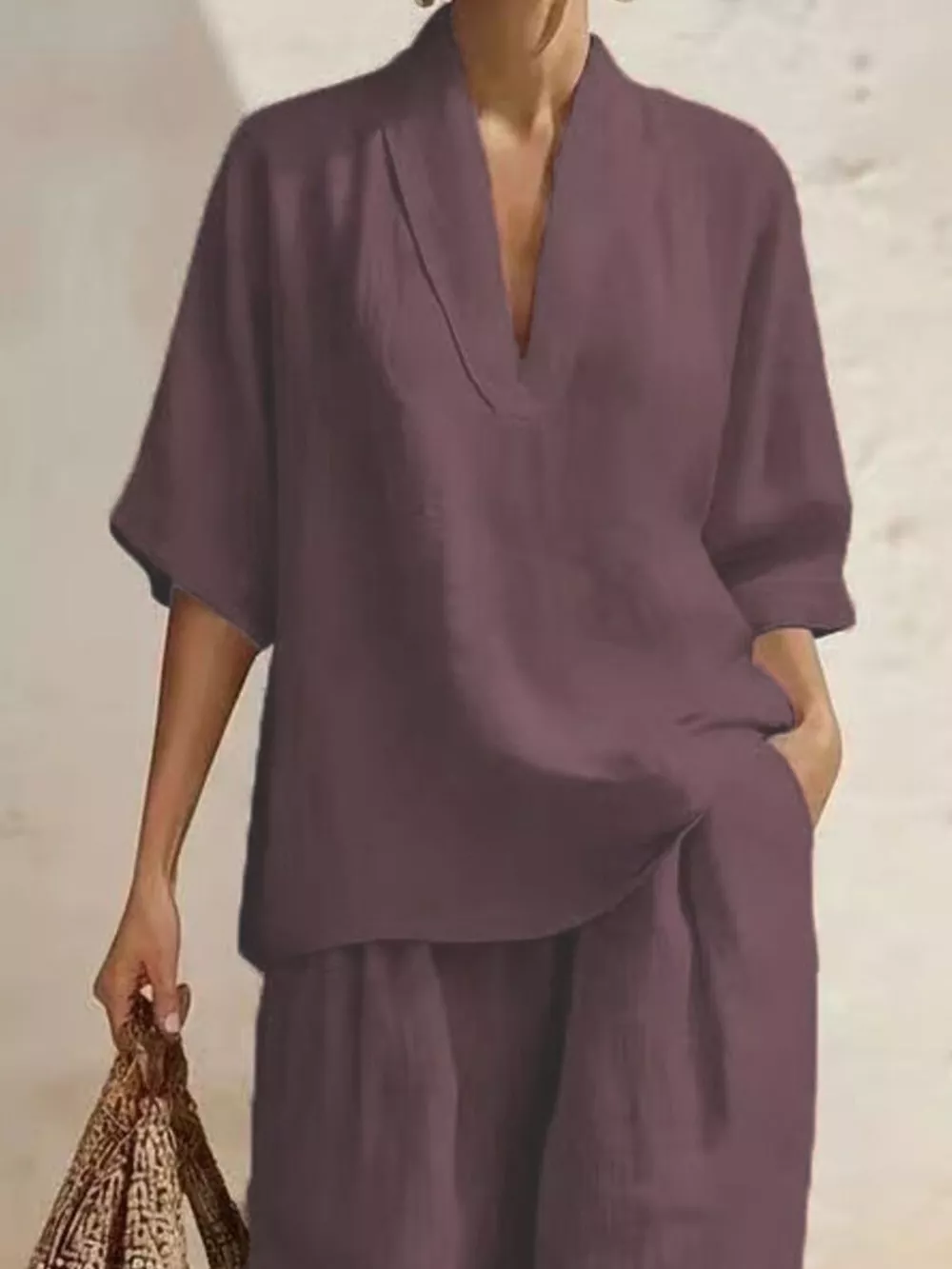 Full Size Half Sleeve Top and Wide Leg Pants Set Plus Size, image 5